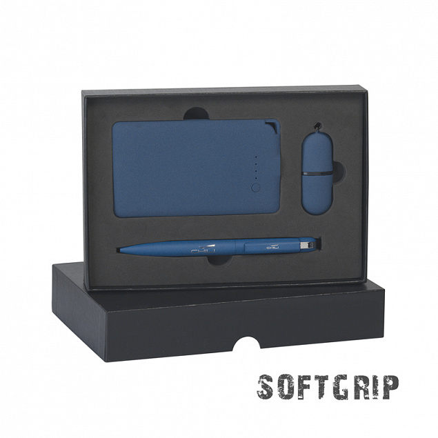 Подарочный набор "Камень" с покрытием soft grip на 3 предмета, синий с логотипом в Астрахани заказать по выгодной цене в кибермаркете AvroraStore