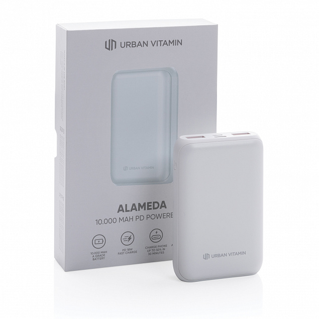 Внешний аккумулятор Urban Vitamin Alameda с быстрой зарядкой PD, 18 Вт, 10000 мАч с логотипом в Астрахани заказать по выгодной цене в кибермаркете AvroraStore