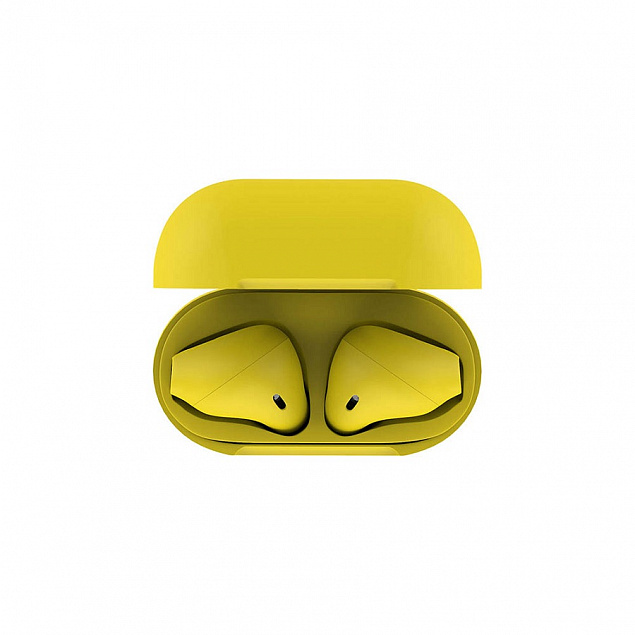 Наушники беспроводные с зарядным боксом TWS AIR SOFT, цвет желтый  с логотипом в Астрахани заказать по выгодной цене в кибермаркете AvroraStore