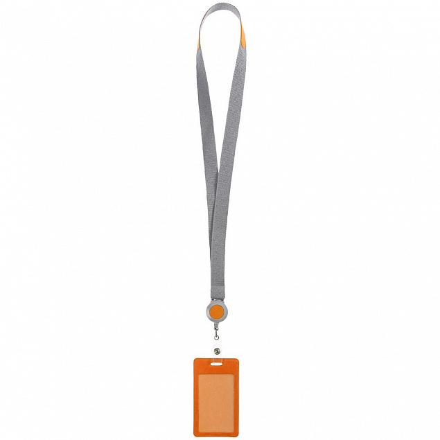 Чехол для пропуска с лентой и ретрактором Devon, оранжевый с логотипом в Астрахани заказать по выгодной цене в кибермаркете AvroraStore