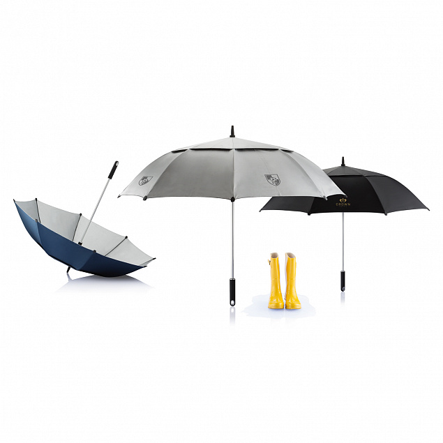 Зонт-трость антишторм Hurricane 27, серый с логотипом в Астрахани заказать по выгодной цене в кибермаркете AvroraStore