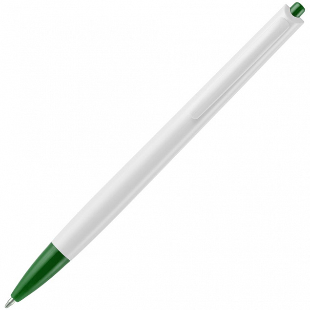 Ручка шариковая Tick, белая с зеленым с логотипом в Астрахани заказать по выгодной цене в кибермаркете AvroraStore