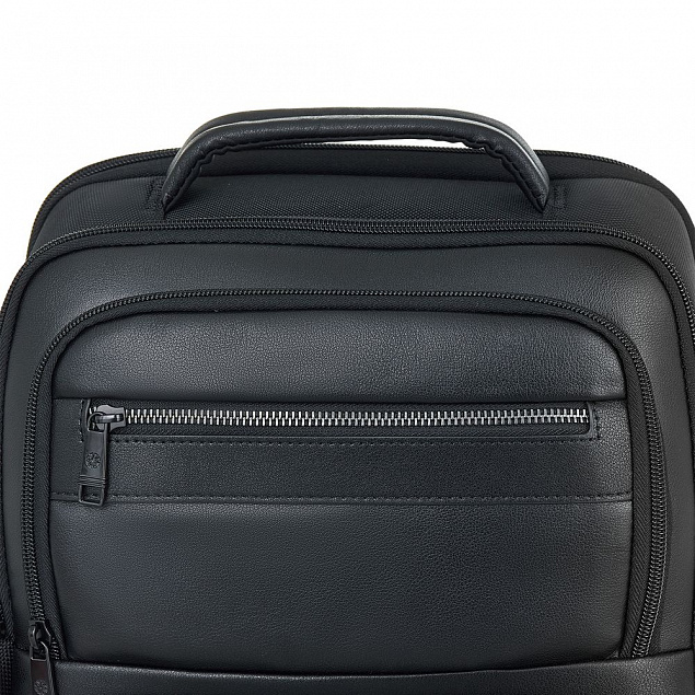 Рюкзак для ноутбука Santiago с кожаной отделкой, черный с логотипом в Астрахани заказать по выгодной цене в кибермаркете AvroraStore