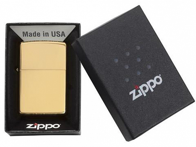 Зажигалка ZIPPO Classic с покрытием High Polish Brass с логотипом в Астрахани заказать по выгодной цене в кибермаркете AvroraStore