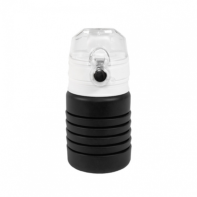 Бутылка для воды складная с карабином SPRING; черная, 550/250 мл, силикон с логотипом в Астрахани заказать по выгодной цене в кибермаркете AvroraStore
