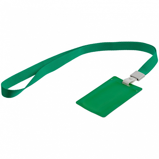 Карман для бейджа с лентой Staff, зеленый с логотипом в Астрахани заказать по выгодной цене в кибермаркете AvroraStore
