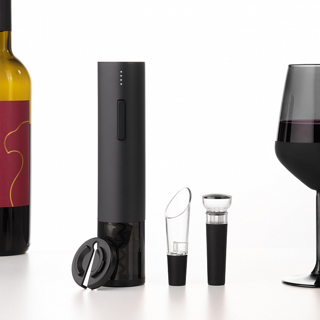 Набор для вина с электрическим штопором Sacramento, черный с логотипом в Астрахани заказать по выгодной цене в кибермаркете AvroraStore