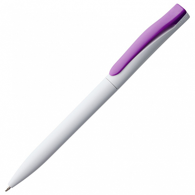 Ручка шариковая Pin, белая с фиолетовым с логотипом в Астрахани заказать по выгодной цене в кибермаркете AvroraStore