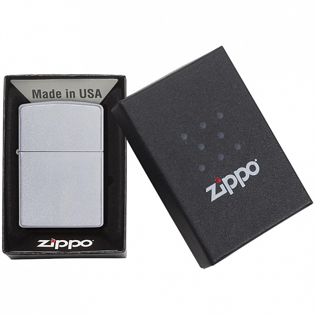 Зажигалка Zippo Classic Satin, серебристая с логотипом в Астрахани заказать по выгодной цене в кибермаркете AvroraStore