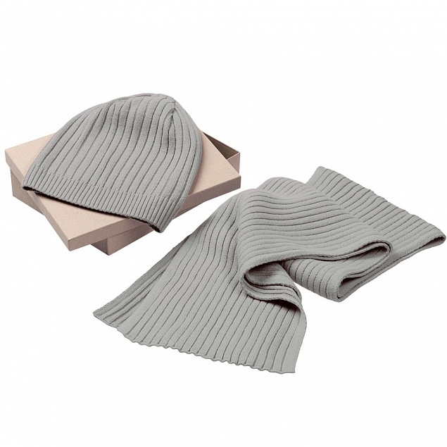 Набор Stripes: шарф и шапка, серый с логотипом в Астрахани заказать по выгодной цене в кибермаркете AvroraStore