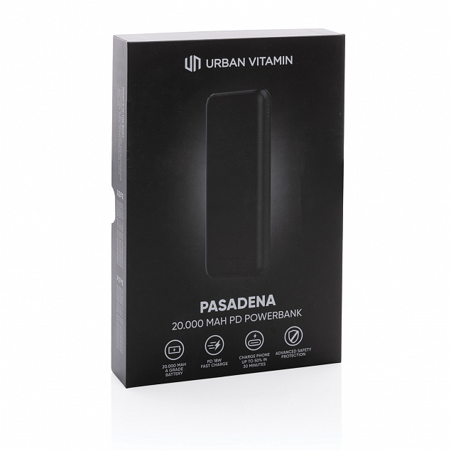 Внешний аккумулятор Urban Vitamin Pasadena с быстрой зарядкой PD, 18 Вт, 20000 мАч с логотипом в Астрахани заказать по выгодной цене в кибермаркете AvroraStore