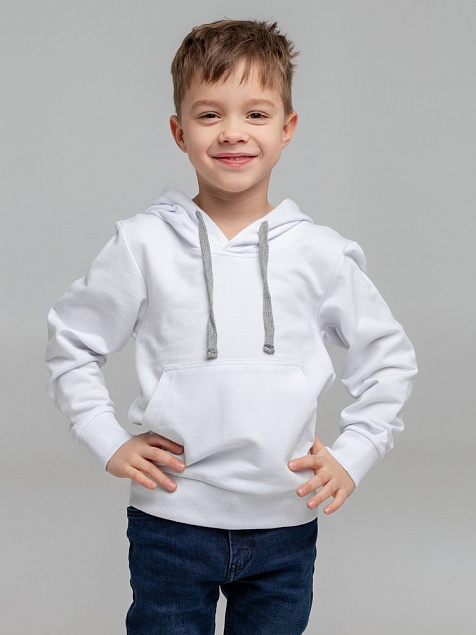 Толстовка с капюшоном детская Kirenga Kids, белая с логотипом в Астрахани заказать по выгодной цене в кибермаркете AvroraStore
