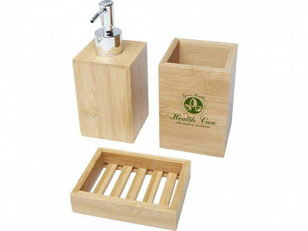 Набор из 3 аксессуаров из бамбука для ванной комнаты Hedon, natural с логотипом в Астрахани заказать по выгодной цене в кибермаркете AvroraStore