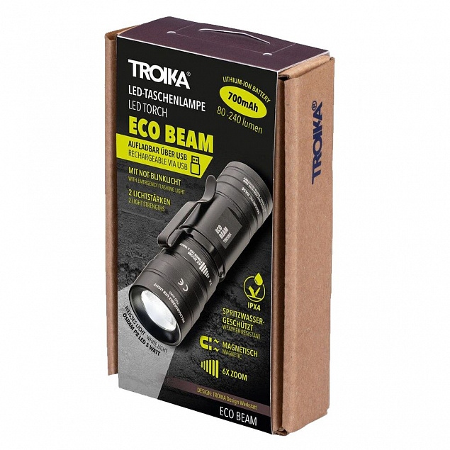 Аккумуляторный фонарь Eco Beam, черный с логотипом в Астрахани заказать по выгодной цене в кибермаркете AvroraStore