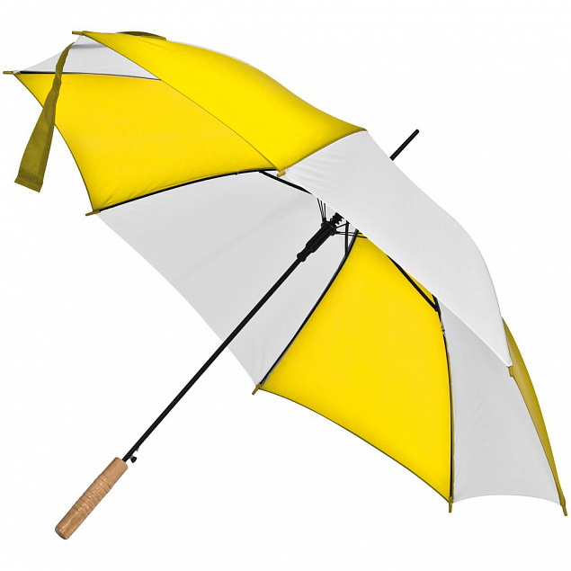 Зонт-трость Milkshake, белый с желтым с логотипом в Астрахани заказать по выгодной цене в кибермаркете AvroraStore