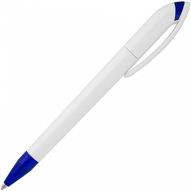 Ручка шариковая Beo Sport, белая с синим с логотипом в Астрахани заказать по выгодной цене в кибермаркете AvroraStore