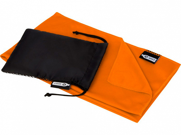 Спортивное охлаждающее полотенце Raquel из переработанного ПЭТ в мешочке, оранжевый с логотипом в Астрахани заказать по выгодной цене в кибермаркете AvroraStore