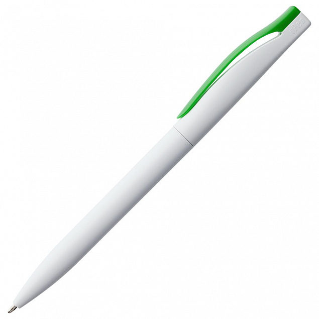 Ручка шариковая Pin, белая с зеленым с логотипом в Астрахани заказать по выгодной цене в кибермаркете AvroraStore