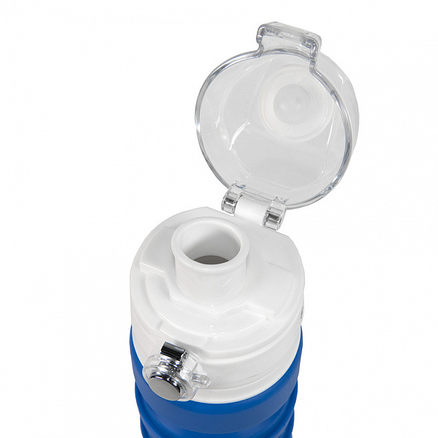 Бутылка для воды складная с карабином SPRING; синяя, 550/250 мл, силикон с логотипом в Астрахани заказать по выгодной цене в кибермаркете AvroraStore