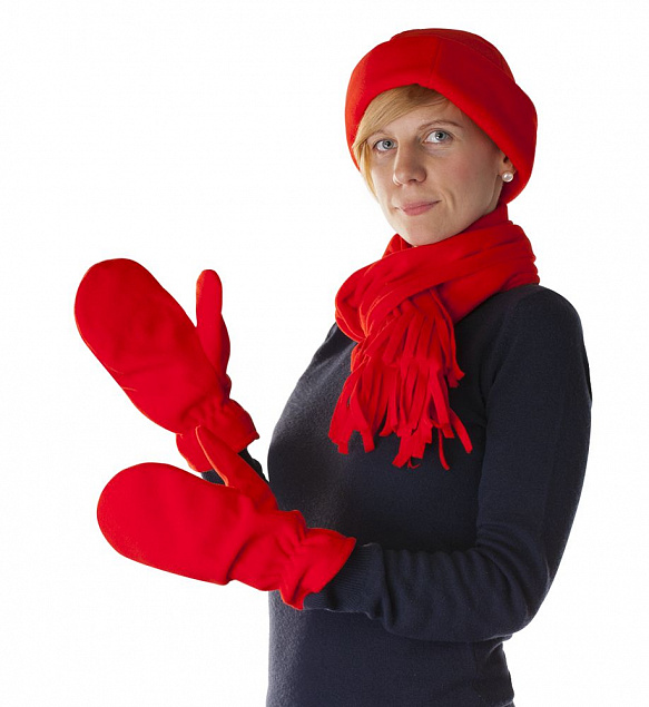 Комплект Unit Fleecy: шарф, шапка, варежки, красный с логотипом в Астрахани заказать по выгодной цене в кибермаркете AvroraStore