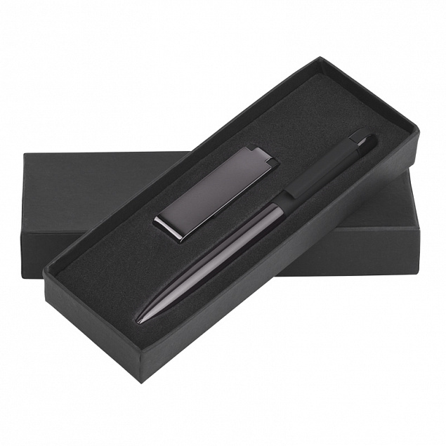 Набор ручка + флеш-карта 8 Гб в футляре, черный/титаниум, покрытие soft touch с логотипом в Астрахани заказать по выгодной цене в кибермаркете AvroraStore