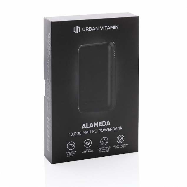 Внешний аккумулятор Urban Vitamin Alameda с быстрой зарядкой PD, 18 Вт, 10000 мАч с логотипом в Астрахани заказать по выгодной цене в кибермаркете AvroraStore
