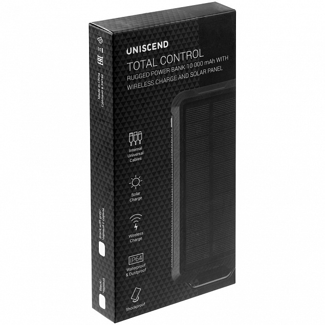 Аккумулятор защищенный Total Control 10000 мАч, черный с логотипом в Астрахани заказать по выгодной цене в кибермаркете AvroraStore