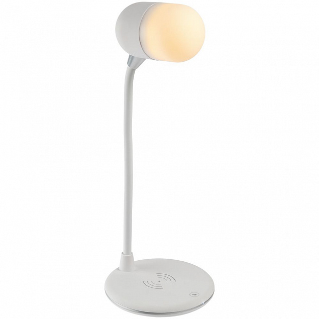 Лампа с колонкой и беспроводной зарядкой lampaTon, белая с логотипом в Астрахани заказать по выгодной цене в кибермаркете AvroraStore