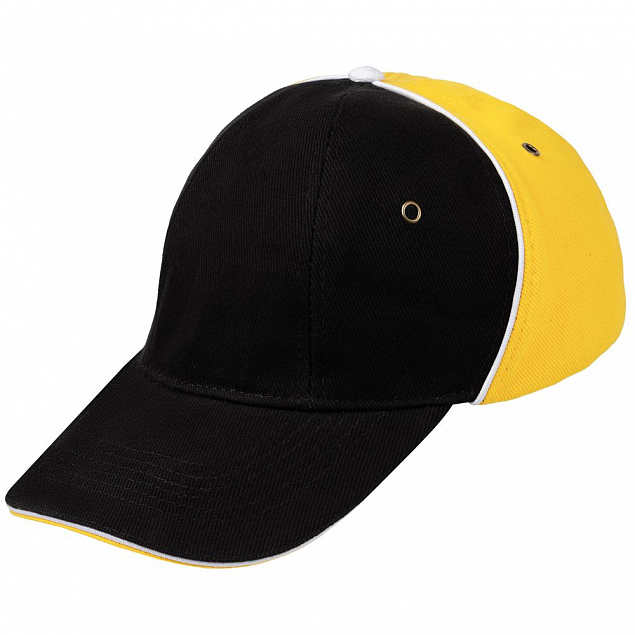 Бейсболка Unit Smart, черная со светло-желтым с логотипом в Астрахани заказать по выгодной цене в кибермаркете AvroraStore