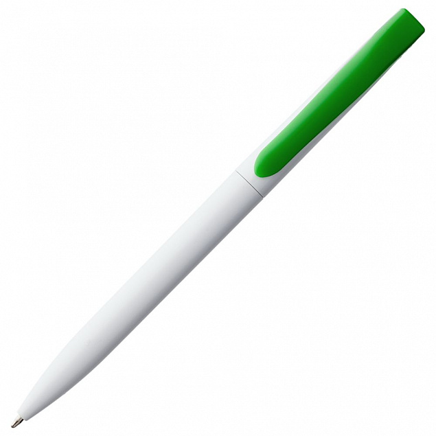 Ручка шариковая Pin, белая с зеленым с логотипом в Астрахани заказать по выгодной цене в кибермаркете AvroraStore