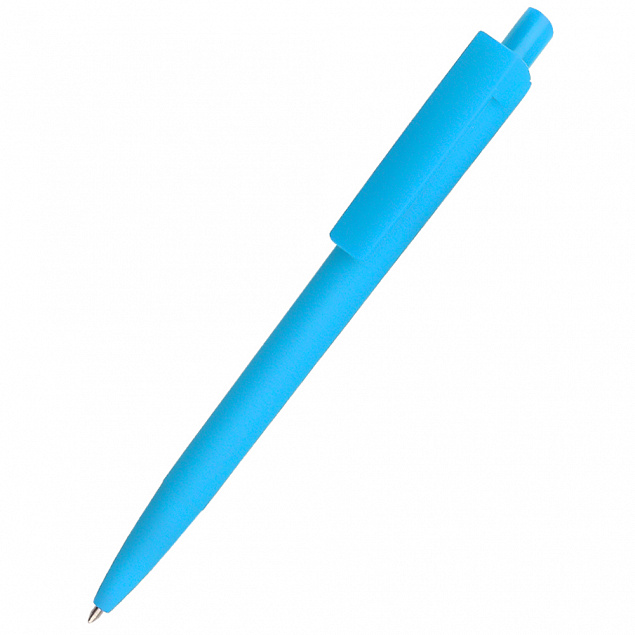 Ручка пластиковая Agata софт-тач, голубая с логотипом в Астрахани заказать по выгодной цене в кибермаркете AvroraStore