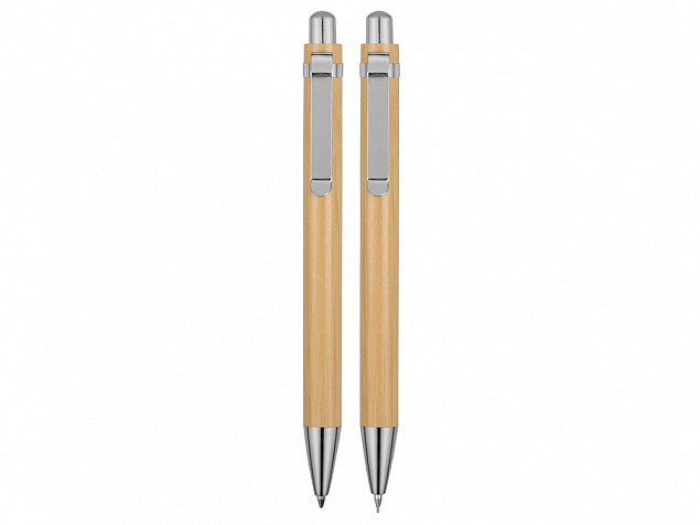Набор Bamboo: шариковая ручка и механический карандаш с логотипом в Астрахани заказать по выгодной цене в кибермаркете AvroraStore
