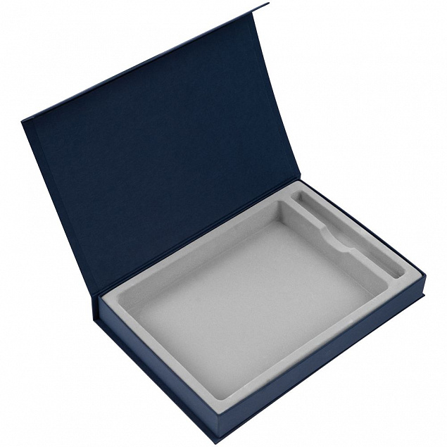 Коробка Silk с ложементом под ежедневник и ручку, синяя с логотипом в Астрахани заказать по выгодной цене в кибермаркете AvroraStore
