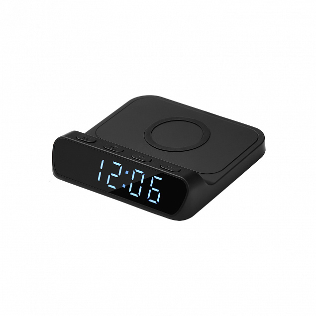 Настольные часы с беспроводной зарядкой 15W Rigel, черные с логотипом в Астрахани заказать по выгодной цене в кибермаркете AvroraStore