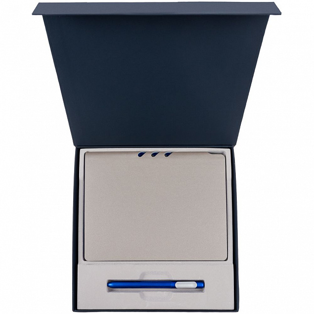 Коробка Memoria под ежедневник и ручку, синяя с логотипом в Астрахани заказать по выгодной цене в кибермаркете AvroraStore