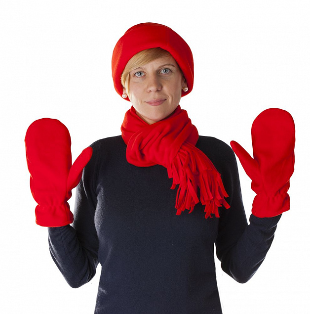 Комплект Unit Fleecy: шарф, шапка, варежки, красный с логотипом в Астрахани заказать по выгодной цене в кибермаркете AvroraStore