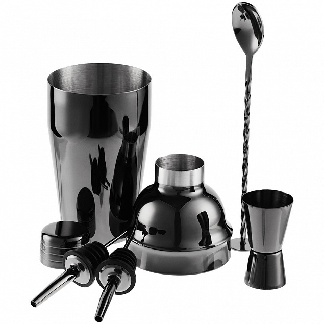 Набор для приготовления коктейлей Pourpour из 5 предметов, черный с логотипом в Астрахани заказать по выгодной цене в кибермаркете AvroraStore