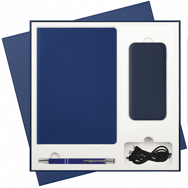 Подарочный набор Spark, синий (ежедневник, ручка, аккумулятор) с логотипом в Астрахани заказать по выгодной цене в кибермаркете AvroraStore