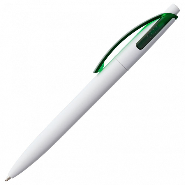 Ручка шариковая Bento, белая с зеленым с логотипом в Астрахани заказать по выгодной цене в кибермаркете AvroraStore