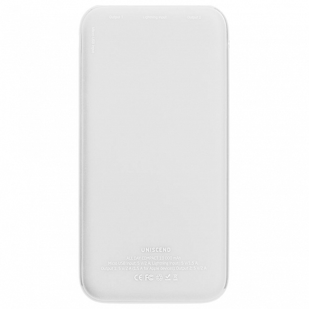 Внешний аккумулятор Uniscend All Day Compact 10 000 мAч, белый с логотипом в Астрахани заказать по выгодной цене в кибермаркете AvroraStore