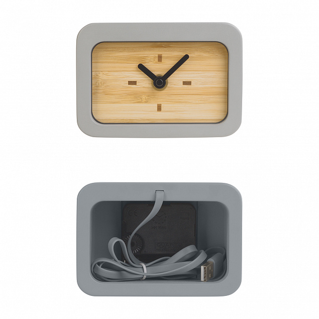 Часы "Stonehenge" с беспроводным зарядным устройством, камень/бамбук с логотипом в Астрахани заказать по выгодной цене в кибермаркете AvroraStore