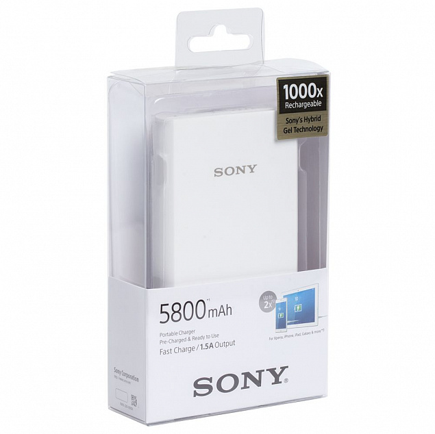 Внешний аккумулятор Sony 5800 мАч, белый с логотипом в Астрахани заказать по выгодной цене в кибермаркете AvroraStore