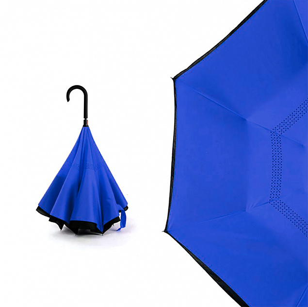 Зонт-трость механический  Chaplin, черно-синий с логотипом в Астрахани заказать по выгодной цене в кибермаркете AvroraStore