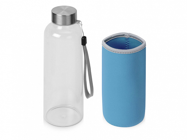 Бутылка для воды Pure c чехлом, 420 мл, голубой с логотипом в Астрахани заказать по выгодной цене в кибермаркете AvroraStore