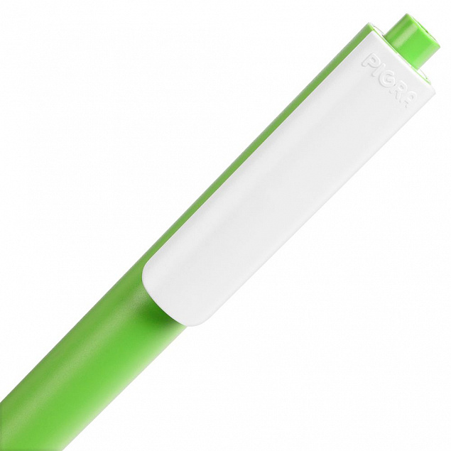 Ручка шариковая Pigra P03 Mat, светло-зеленая с белым с логотипом в Астрахани заказать по выгодной цене в кибермаркете AvroraStore