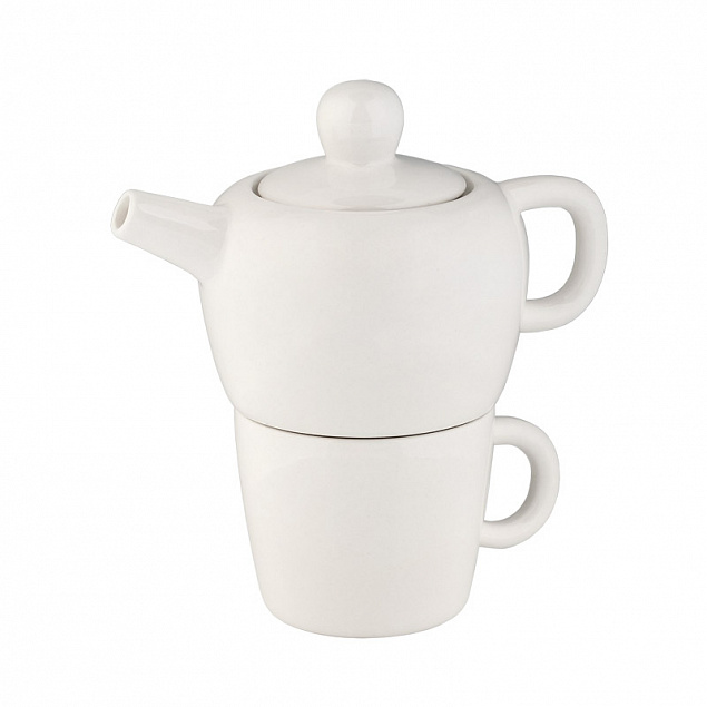 Набор чайный "Вавилон": чайник с чашкой, белый с логотипом в Астрахани заказать по выгодной цене в кибермаркете AvroraStore