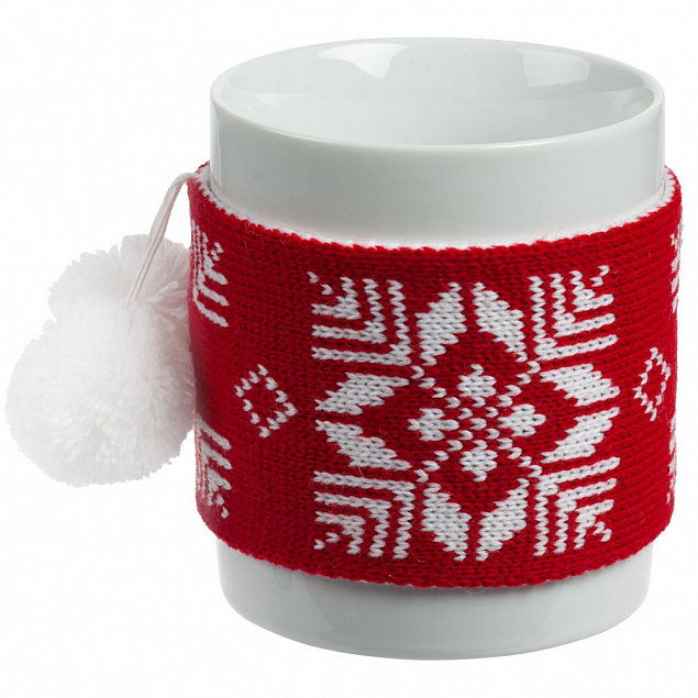 Кружка с манжетой «Снежинки», красная с логотипом в Астрахани заказать по выгодной цене в кибермаркете AvroraStore