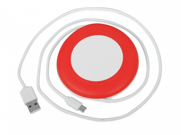 Беспроводное зарядное устройство Disc со встроенным кабелем 2 в 1 с логотипом в Астрахани заказать по выгодной цене в кибермаркете AvroraStore