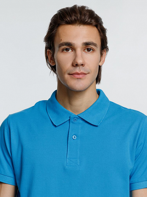 Рубашка поло мужская Virma Premium, бирюзовая с логотипом в Астрахани заказать по выгодной цене в кибермаркете AvroraStore