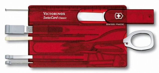 Набор инструментов SwissCard, полупрозрачный красный с логотипом в Астрахани заказать по выгодной цене в кибермаркете AvroraStore